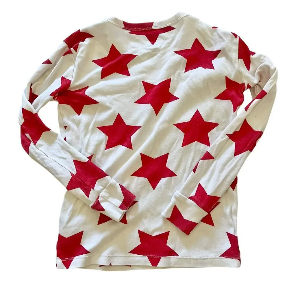 Gap Kids Red Star Two-Piece White Cotton Unisex Pajamas Youth Size 10